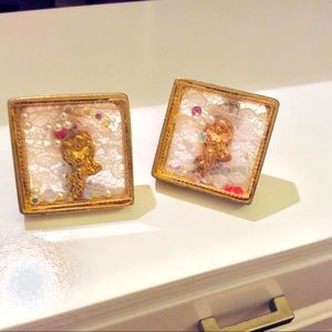 Amazing angel clip earrings floating crystals Lace Freestanding 00AK vtg SALE